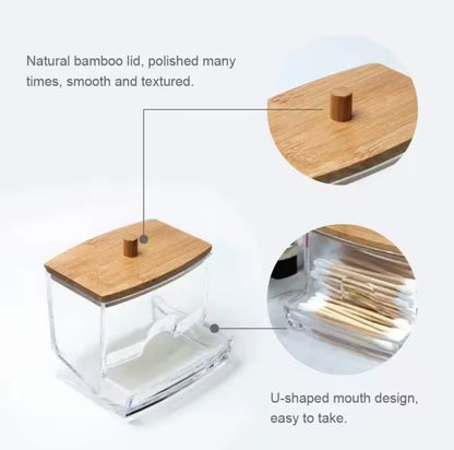 Bamboo & Acrylic Cotton Swab Dispenser